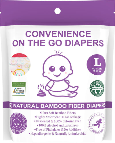 Little Toes Convenience On The Go 2x Natural Bamboo Diapers | Size Large (20-29 lbs)