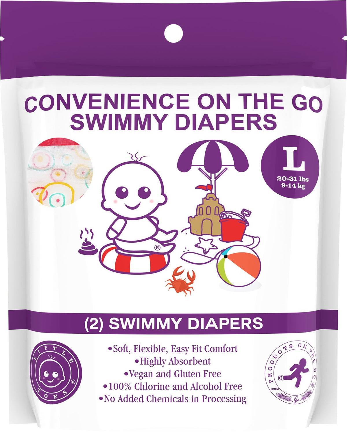 Little Toes Convenience On The Go 2x Swimmy Diapers large size