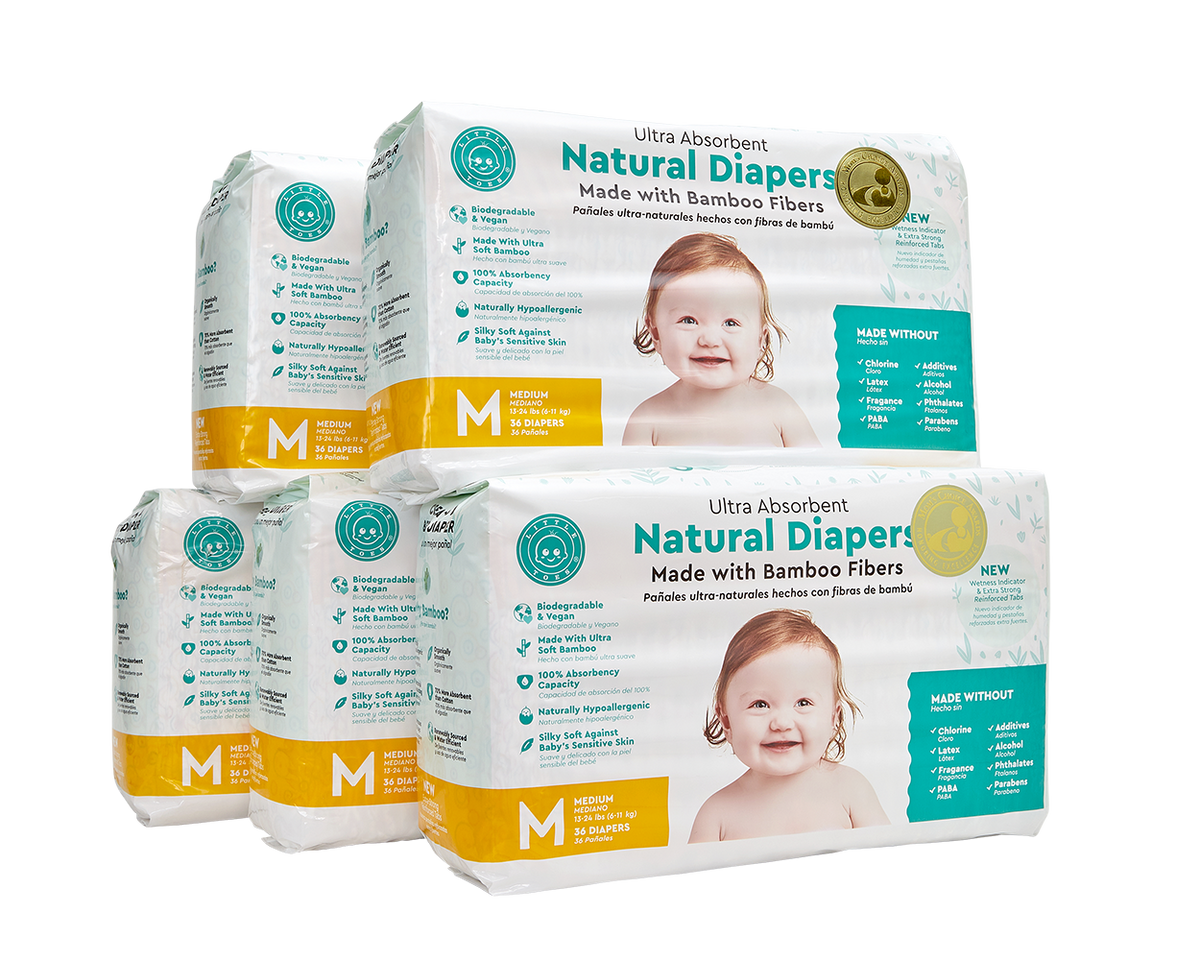 Little Toes Disposable Biodegradable Bamboo Diapers Monthly Value Pack (180 Count) Size - Medium or Large